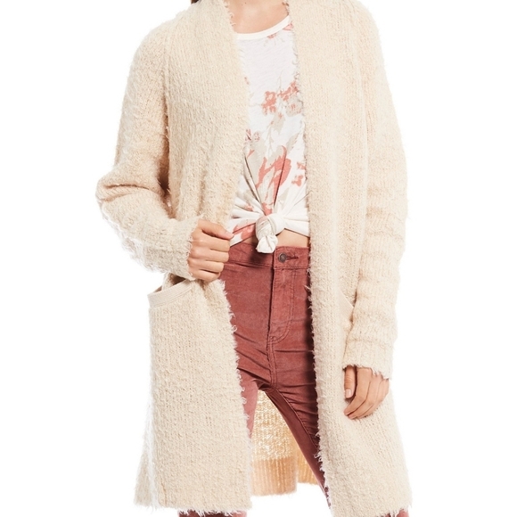 NWT! Free People XS cream long wool blend Cardigan